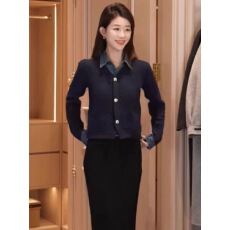 批发<b class='q'>牛仔</b>拼接针织<b class='q'>衬衫</b>时尚<b class='q'>衬衣</b>领毛衣打底衫女2024新款秋冬假两件上衣