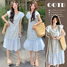 批发超好看茶歇刺绣碎花蓝色衣裙女夏2025新款大方得体洋气<b class='q'>孕妇</b><b class='q'>连衣裙</b>