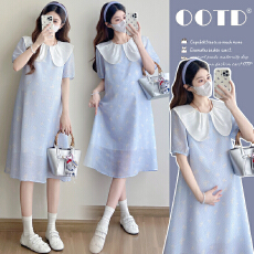 批发实拍~2026夏季新甜美时尚娃娃领肌理感减龄短袖孕妇装<b class='q'>连衣裙</b>