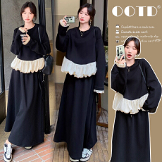 批发黑白拼接卫衣春季2026新款炸街休闲减龄气质半身裙<b class='q'>孕妇</b><b class='q'>两件套</b>