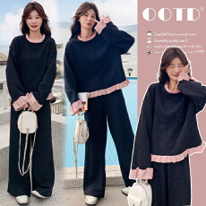 批发~韩系小香风木耳边卫衣春季2026新款一整套减龄阔腿裤两件套