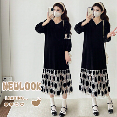 批发实拍长袖金丝绒连衣2026新款法式高级赫本风显瘦<b class='q'>孕妇</b><b class='q'>长裙</b>