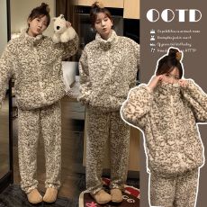 批发半边绒女冬季2025<b class='q'>新款</b>加厚加绒珊瑚绒家居服孕妇套装冬可外穿