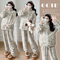 批发实拍半边绒女冬季2025新款加厚加绒珊瑚绒家居服孕妇套装冬可外穿