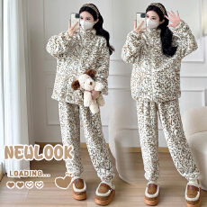 批发实拍半边绒女冬季2025新款加厚加绒珊瑚绒家居服孕妇套装冬可外穿