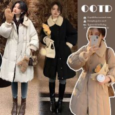 大量~冬装新款中长款羊羔毛拼接孕妇羽绒棉服