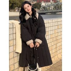 批发大量~冬装新款中长款羊羔毛拼接孕妇羽绒棉服