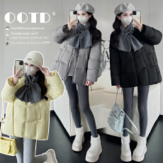 批发实拍网红韩版石墨烯云绒2025冬季新款<b class='q'>中长款</b><b class='q'>孕妇</b><b class='q'>棉服</b>+围巾两件套