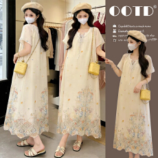 批发实拍杏色法式温柔风晕染<b class='q'>连衣裙</b>女2026夏季新款<b class='q'>孕妇</b><b class='q'>绝美</b>气质长裙