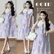 实拍~2026夏季新甜美时尚超好看刺绣减龄短袖孕妇装连衣裙