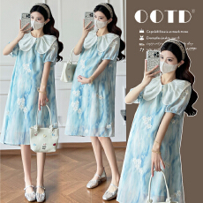 实拍~2026夏季新甜美时尚超好看刺绣减龄短袖孕妇装连衣裙