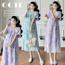 实拍法式夏季轻奢高级感减龄宽松显瘦超好看刺绣孕妇长裙