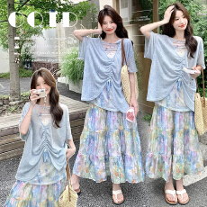 2026巨好看夏装套装独特漂亮短袖T恤碎花半身裙孕妇套装流行爆款