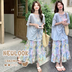 2026巨好看夏装套装独特漂亮短袖T恤碎花半身裙孕妇套装流行爆款