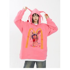 粉色小丑连帽卫衣美式复古宽松ovesize情侣秋冬长袖百搭上衣