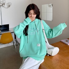 oversize蓝色卫衣女2025新款秋冬连帽潮ins小个子秋装外套