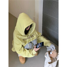 批发韩版慵懒风芥末黄连帽卫衣女2025秋冬加绒学生上衣<b class='q'>外套</b>休闲cec风