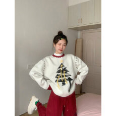 批发未图漠2025秋冬新款设计感小众撞色流苏圣诞毛衣秋冬慵懒风针织衫