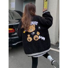 批发加绒棒球服女男友风情侣款2025新款小众字母宽松大码学生外套上衣