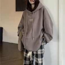 批发大码少女胖妹妹mm慵懒风印花加厚连帽衫卫衣外套秋冬百搭大童上衣