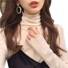 批发网纱蕾丝秋季新款叠穿打底衫女薄款高领纱衣内搭防晒长袖洋气上衣