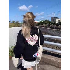 韩系爱心字母前后印花宽松百搭加绒圆领卫衣