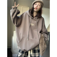 大码少女胖妹妹mm慵懒风印花加厚连帽衫卫衣外套秋冬百搭大童上衣