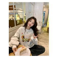 美式慵懒风宽松腊肠犬印花紫色圆领卫衣女秋冬季2025新款加绒上衣