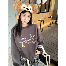 2025秋季新款韩系宽松显瘦百搭设计感字母印花圆领长袖卫衣女chic