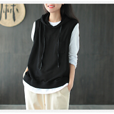 批发连帽棉马甲女春秋季新款女装宽松套头休闲<b class='q'>百搭</b>无袖卫衣上衣女外穿