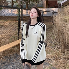 美式BF慵懒风卫衣女秋季新款圆领套头字母印花中长款休闲显瘦上衣