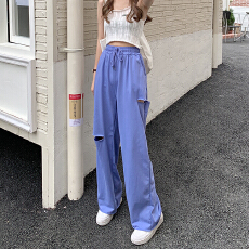 批发辣妹炸街破洞裤女春季新款<b class='q'>韩版</b>高腰显瘦<b class='q'>休闲裤</b>网红阔腿长裤ins潮