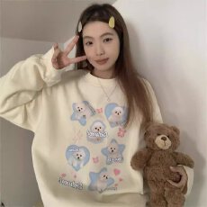 韩版圆领印花宽松长袖卫衣女早秋2025新款时尚休闲气质百搭上衣潮