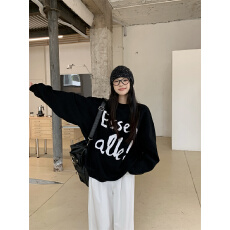 美式休闲圆领字母印花卫衣女装早秋宽松显瘦oversize上衣