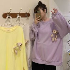 批发网红<b class='q'>小熊</b>长袖<b class='q'>卫衣</b>女秋装2025新款韩版宽松薄款休闲ins慵懒上衣潮
