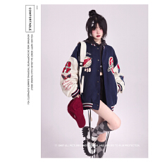 美式街头复古棒球服外套女宽松oversize百搭夹克