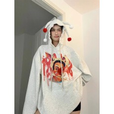 批发设计感趣味小丑连帽卫衣秋冬季设计感小众美式复古嘻哈粉色上衣潮