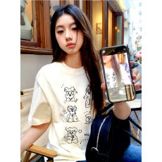 批发可爱狗狗印花圆领休闲半短袖体t恤女夏季2025新款显瘦中长款<b class='q'>上衣</b>