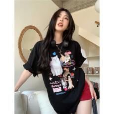 胖mm特大码300斤日系复古圆领短袖T恤女夏季宽松遮肚子上衣200斤