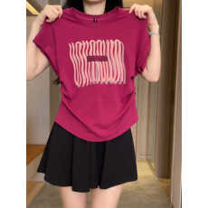 批发火龙果色显白正肩<b class='q'>t</b><b class='q'>恤</b>女<b class='q'>短袖</b>夏季大码胖mm小众设计飞飞袖修身上衣