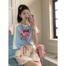 批发多巴胺穿搭卡通印花<b class='q'>短袖</b><b class='q'>T</b><b class='q'>恤</b>少女夏季2025新款时尚潮