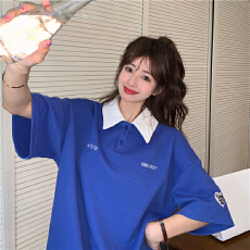 批发Polo衫<b class='q'>短袖</b><b class='q'>t</b><b class='q'>恤</b>女夏季2025新款宽松韩版字母刺绣华夫格学院风上衣