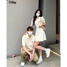 批发情侣装夏季2025新款小众设计感韩版潮流显瘦polo<b class='q'>短袖</b>T恤一裙一衣