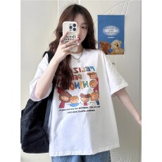 T恤女可爱卡通字母印花夏季韩版2025新款宽松圆领学生短袖上衣ins