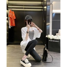 欧货大版白色短袖t恤女夏季下衣半身失踪爱心镂空洋气中长款体恤