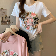 批发中国风女装胖mm夏季新款2025新中式白色<b class='q'>短</b>袖t恤高级感国风上衣