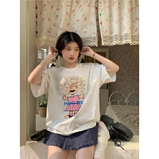 批发T恤女设计感立体卡通印花夏季<b class='q'>韩版</b>2026新款宽松中长款短袖上衣ins