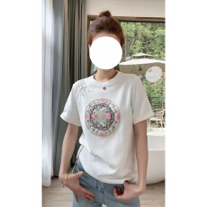 国风大码民族风刺绣镂空盘扣短袖T恤女春夏新款气质别致内搭上衣