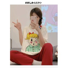 批发2026年新款纯棉可爱两件短袖长<b class='q'>裤</b>薄款新款外穿家居服套<b class='q'>装</b>黄发