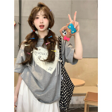 爱心蝴蝶结印花短袖T恤女夏季2026新款韩系宽松休闲减龄圆领上衣